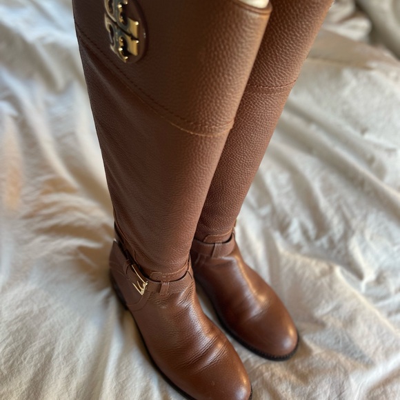 Tory Burch Shoes - TORY BURCH ADELINE 21MM ALMOND BROWN TUMBLED LEATHER RIDING BOOTS W7